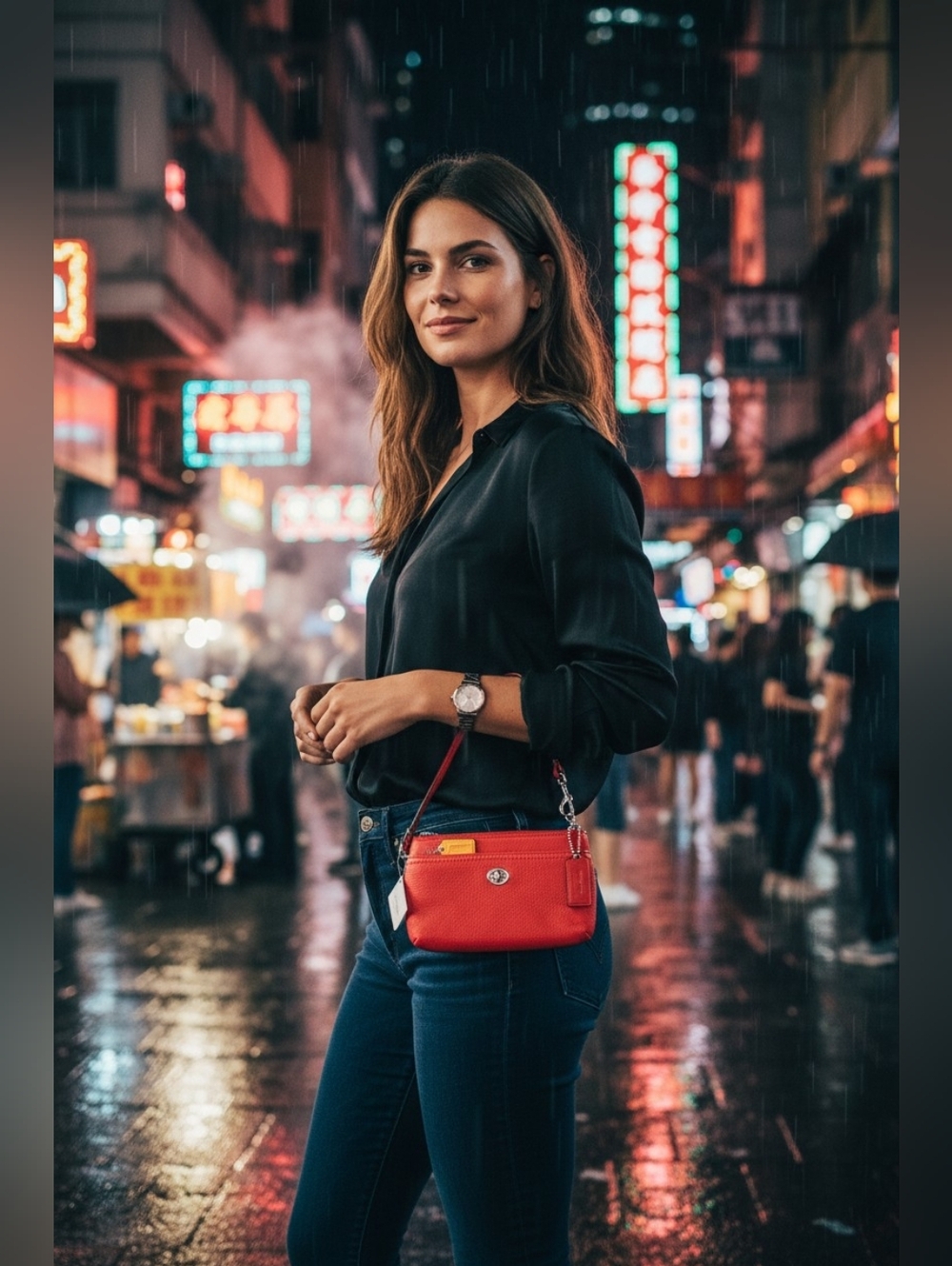 Coach Park Leather Medium Turnlock Wristlet, Style#F49472 Turnlock In Vermillion - Picture 2 of 14